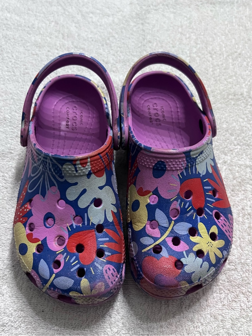 Crocs Kids Classic Clogs Child 11 Floral Multicolor Purple Pink Blue Slip On